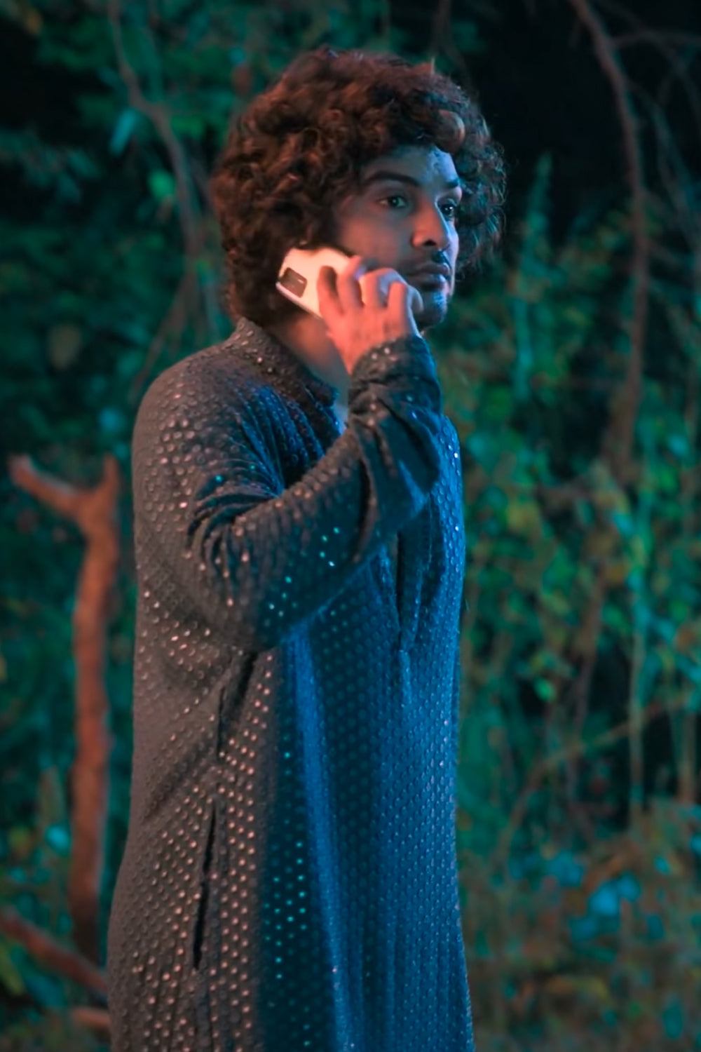 Teal Blue Mirror Designer Men's Kurta from movie DJ Tillu by Hilo Design | Grocsy