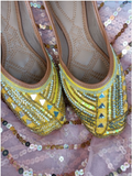 Desi Colour Women Indian Ethnic Footwear-Yellow Mirror Emb | Grocsy