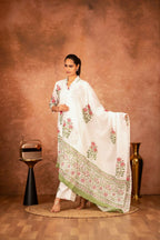 Joban Fashion Off White Red Hand Block Printed Cotton Suit Set | Grocsy