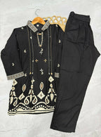 Teeya Creation Women Black Printed Cotton Kurti With Trousers Co-Ord Set | Grocsy