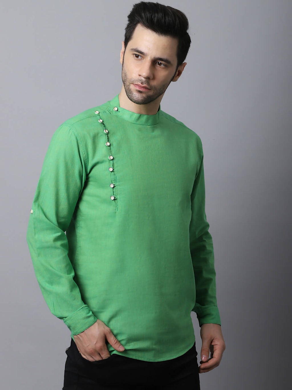 Even Apparels Green Pure Cotton Men's Kurta With Side Placket | Grocsy