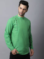 Even Apparels Green Pure Cotton Men's Kurta With Side Placket | Grocsy