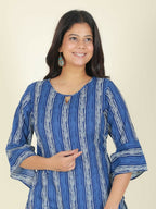 Aramya Blue Soft Cotton Striped Print Straight Kurta Set for Women | Grocsy