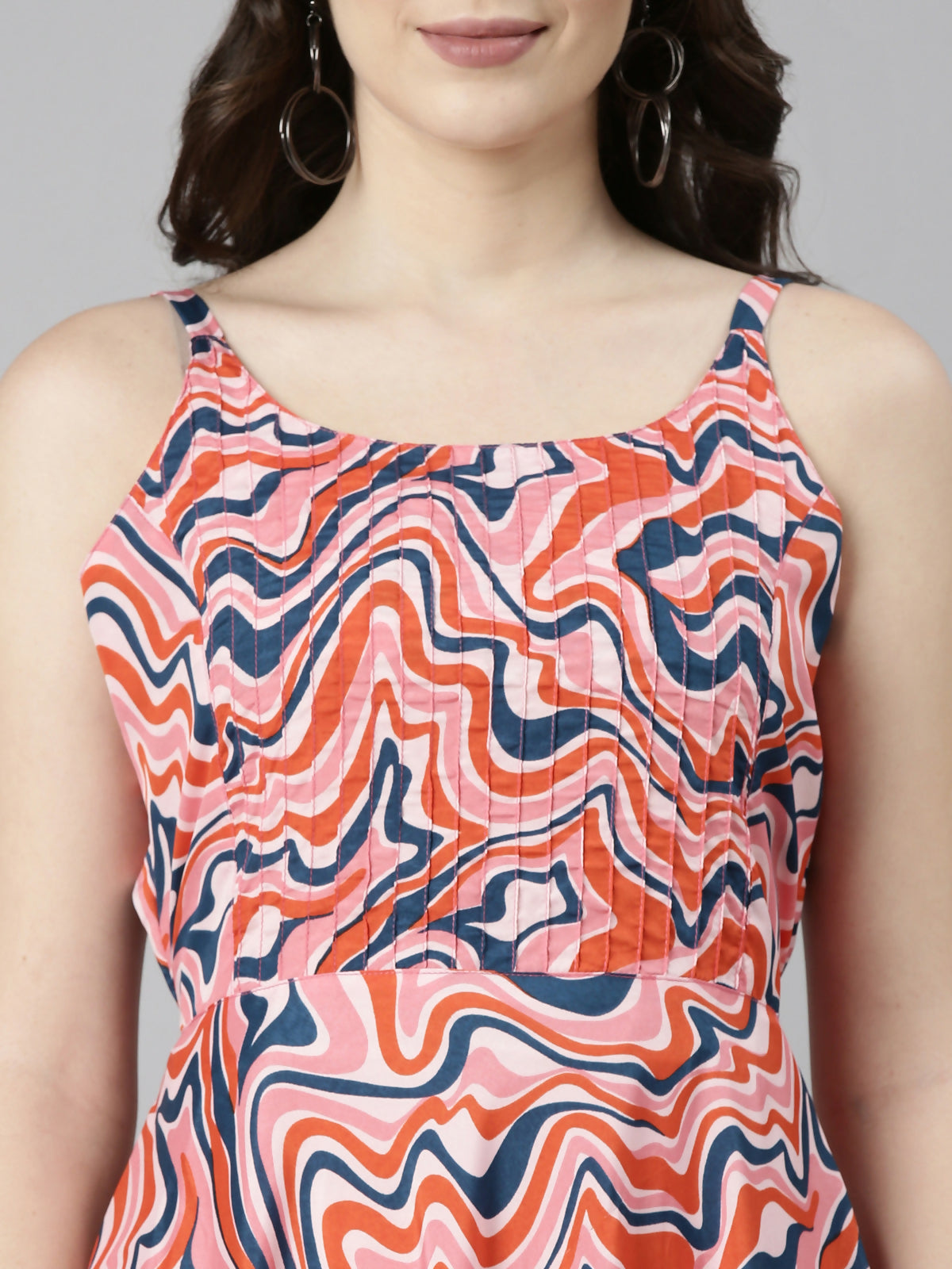 Souchii Multicolour Abstract Print Fit & Flare Midi Dress | Grocsy