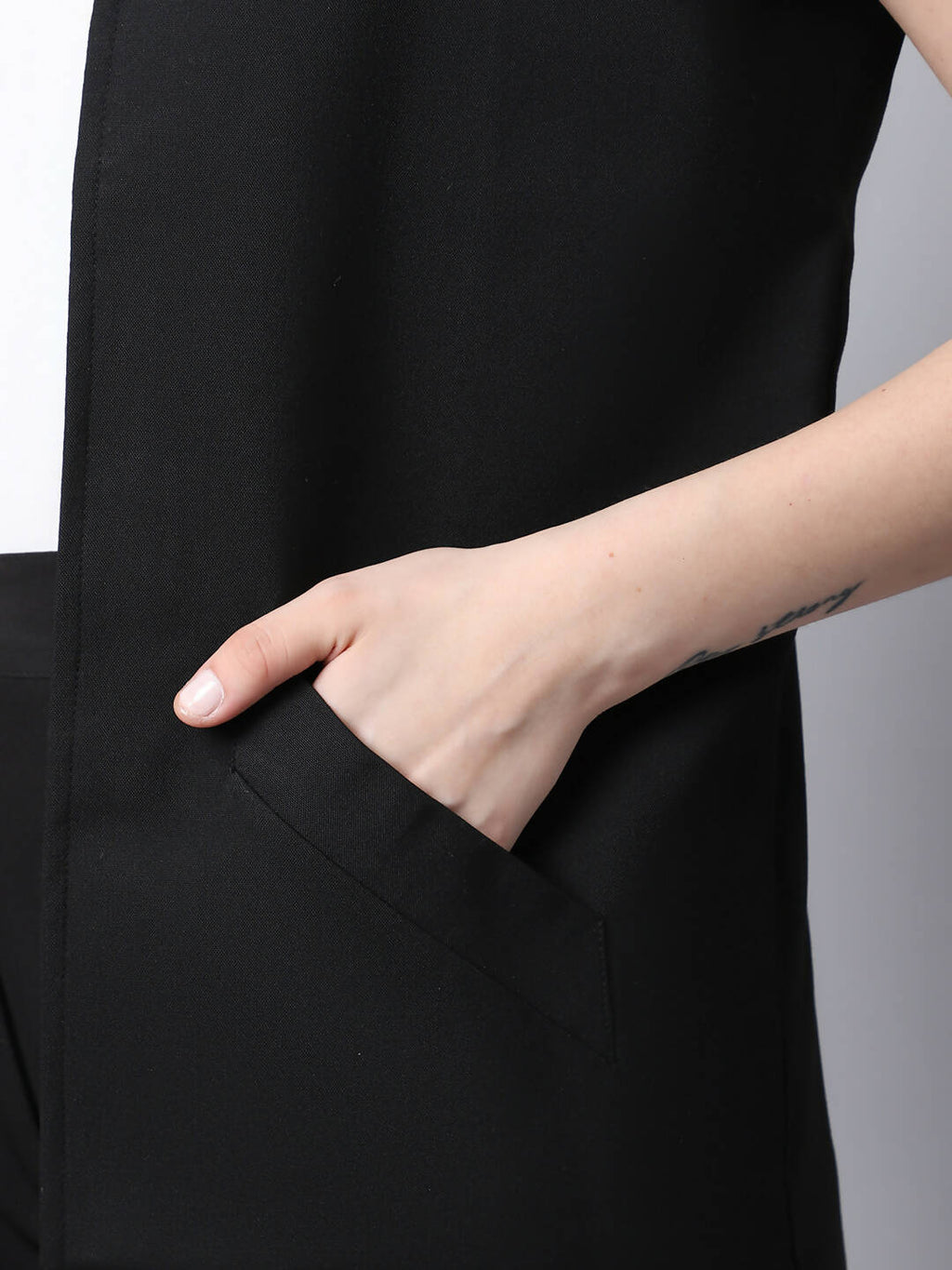 Even Apparels Black Polywool Open Front Women's Long Coat PW668 | Grocsy