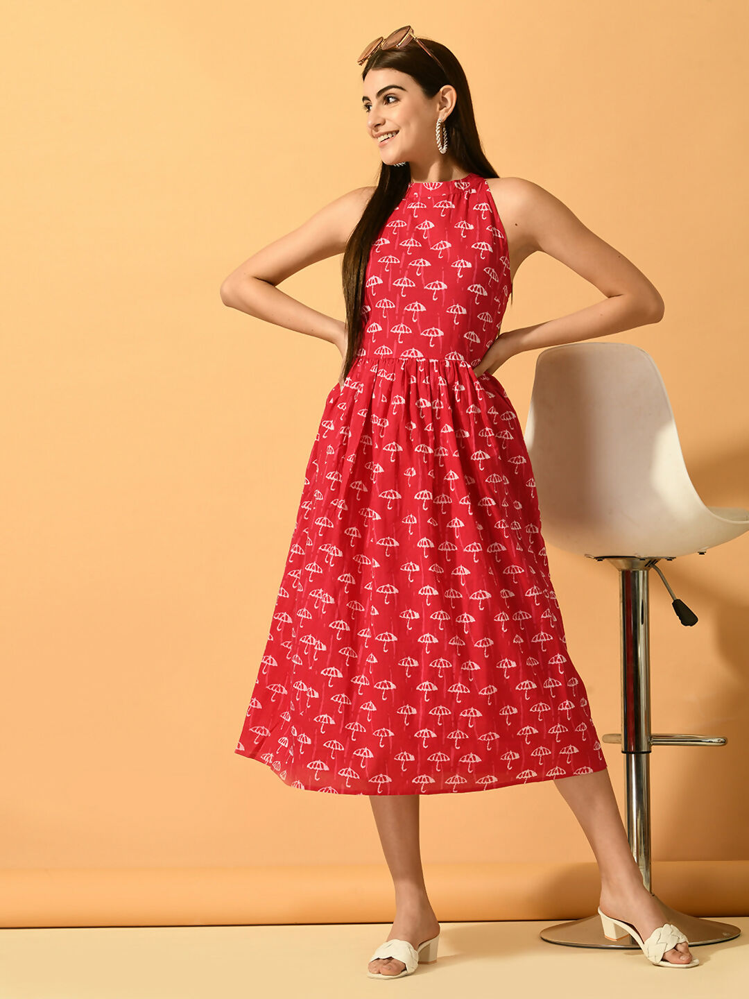 Myshka Women's Pink Fit and Flare Party Dress | Grocsy
