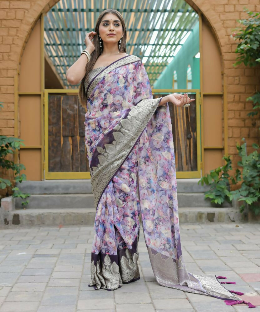 Vamsee Dhruvini Purple Georgette Saree | Grocsy