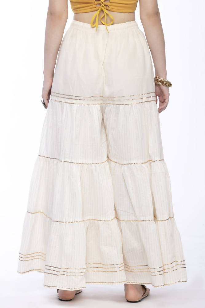 Mominos Fashion Cotton Off White Stripe With Gota Sharara | Grocsy