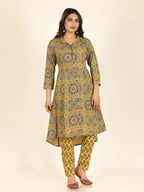 Aramya Yellow Rayon Geometric Print High Low Kurta Pant Set for Women | Grocsy