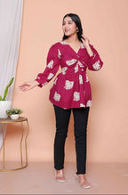 Miravan Womens Magenta Animal Print Butterfly Top | Grocsy