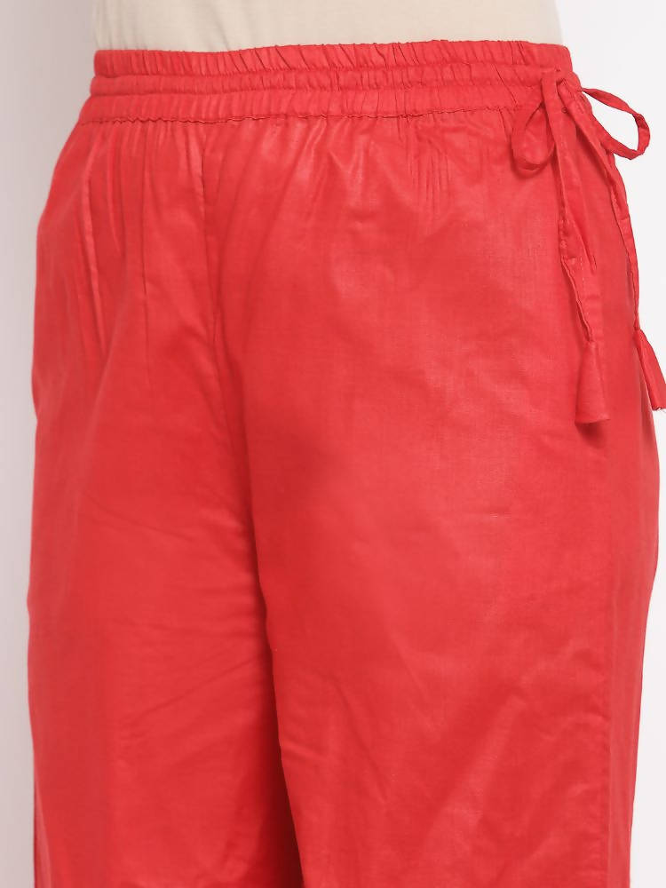 Myshka Women's Red Cotton Solid Casual Palazzo | Grocsy