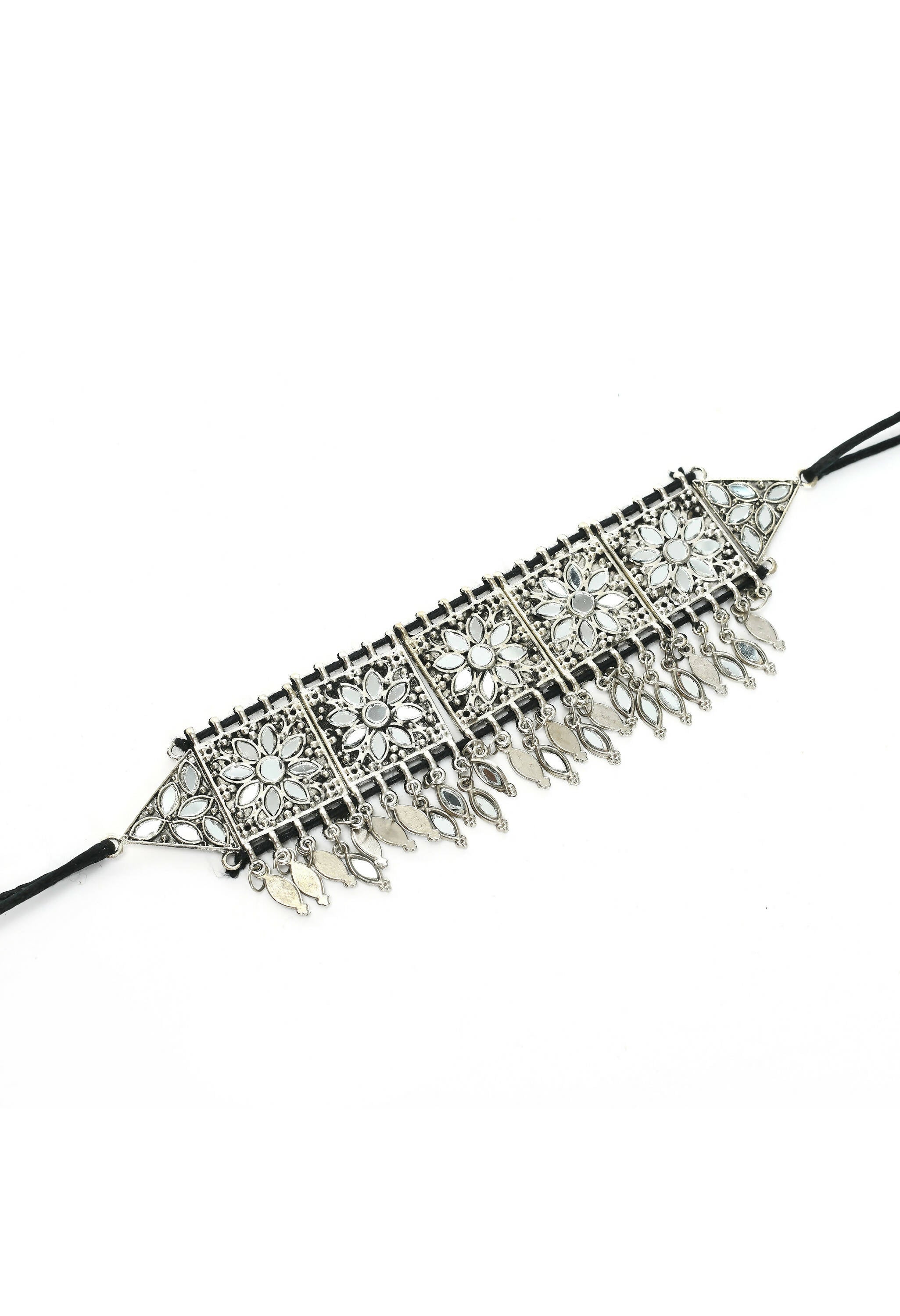 Mominos Fashion Johar Kamal Women Silver-Plated Brass Finish Mirror Work Choker | Grocsy