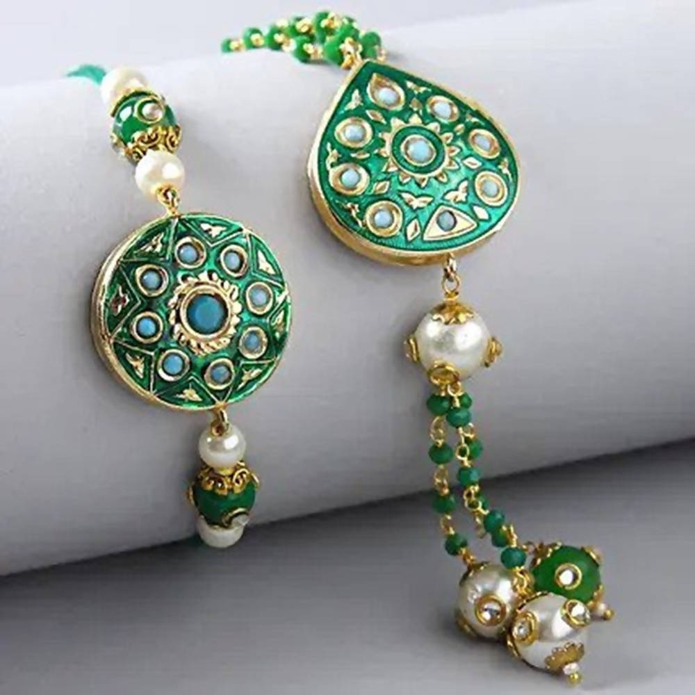 Bhaiya Bhabhi Meenakari Rakhi Set And Dry Fruits | Grocsy