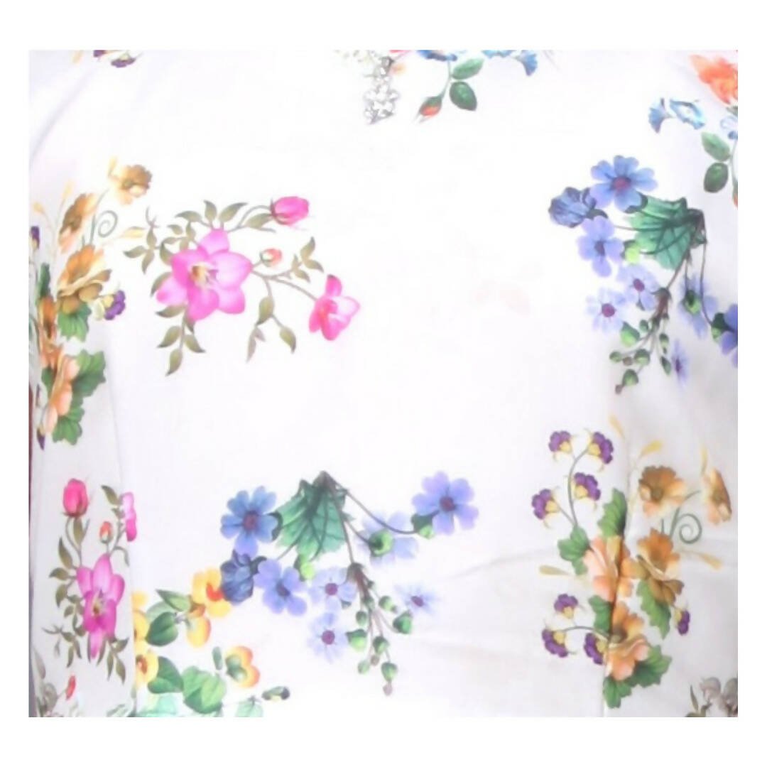 Akarshan Cotton Blend Floral Barbie Frock With Three Layered White Net - Cream & White | Grocsy