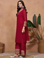 The52 Women's Beautiful Georgette Fabric Embroidery Work Straight Kurta Palazzo and Dupatta Set | Grocsy
