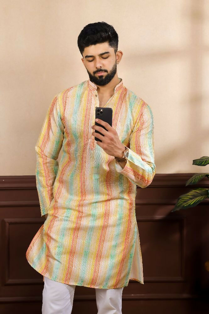 Multy Art Silk Digital Printed, Embroidery Work Kurta Set - Mahotsav | Grocsy