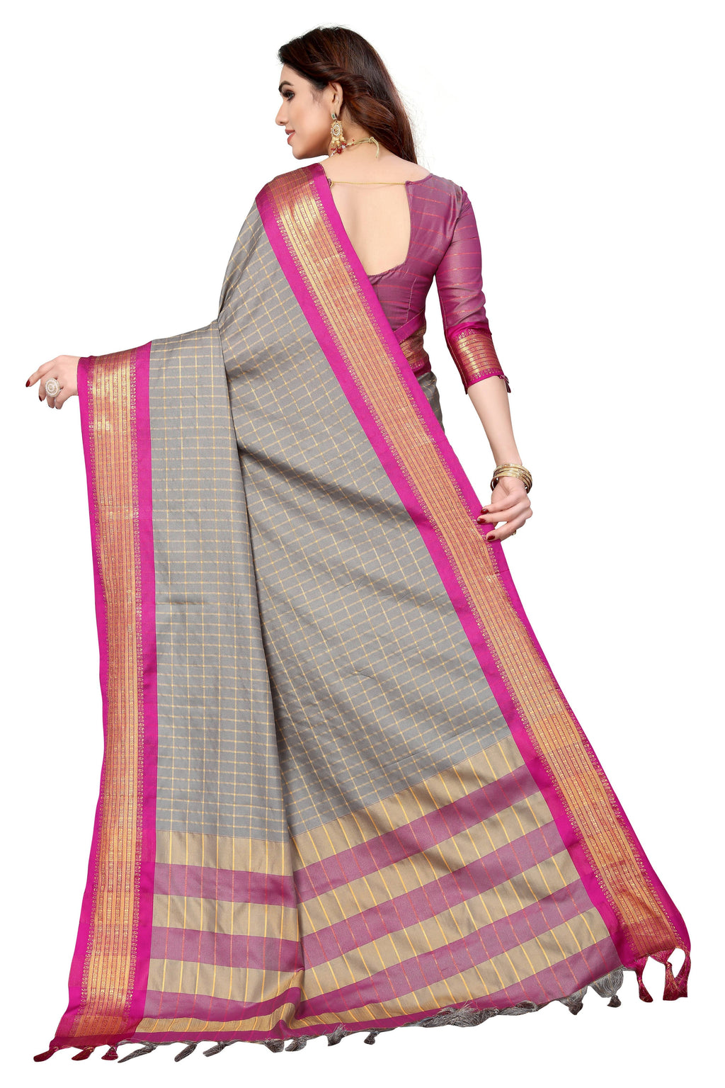 Vamika Weaving Beautiful Grey Cotton Silk Saree | Grocsy