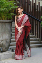 Beatitude Red Cotton Jacqaurd Border Tangail Handloom Saree | Grocsy