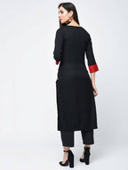 Aniyah Rayon Color Block Black Latest Straight Kurta With Tassels (AN-109K) | Grocsy