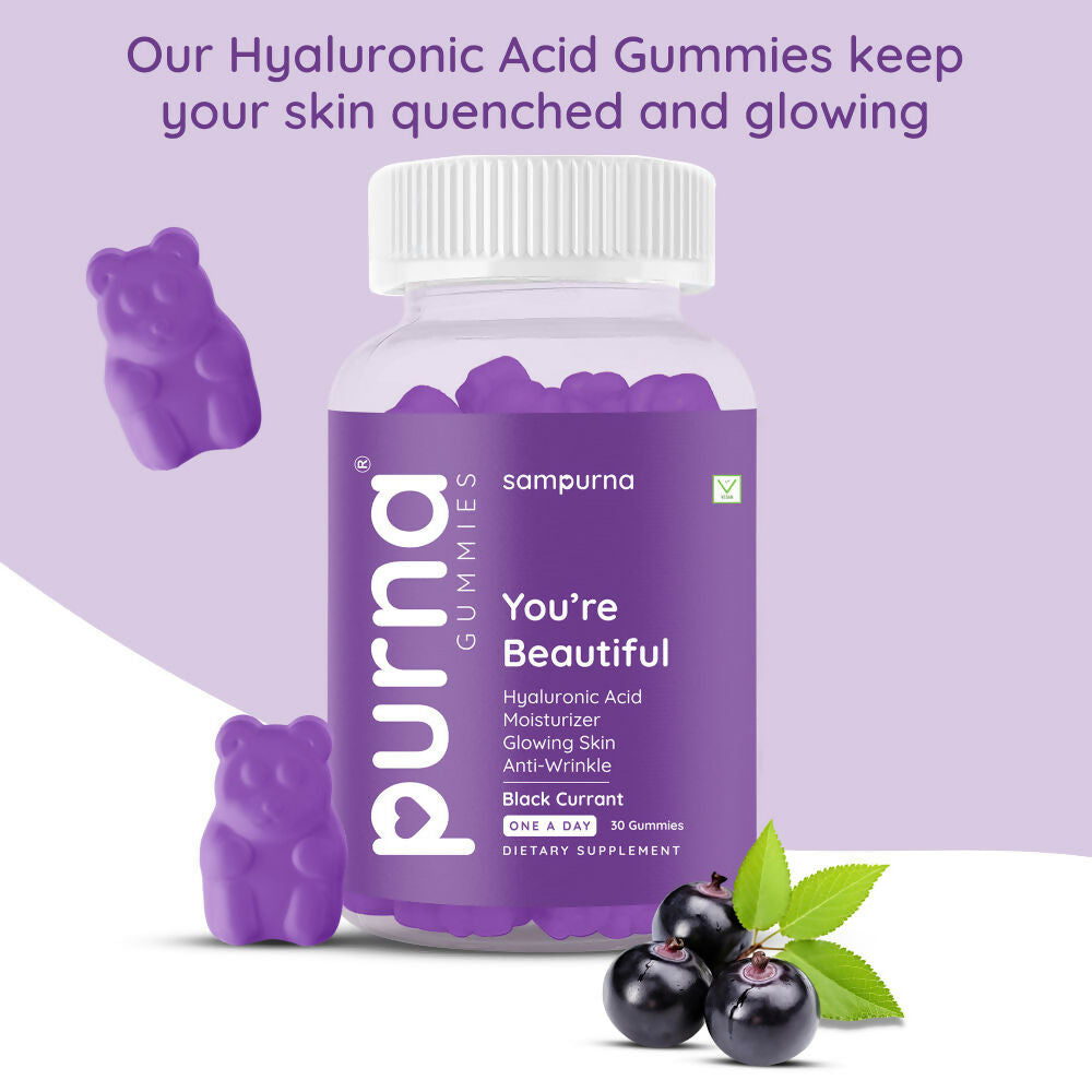 Purna Sampurna You're Beautiful Hyaluronic Acid Gummies - Black Currant | Grocsy