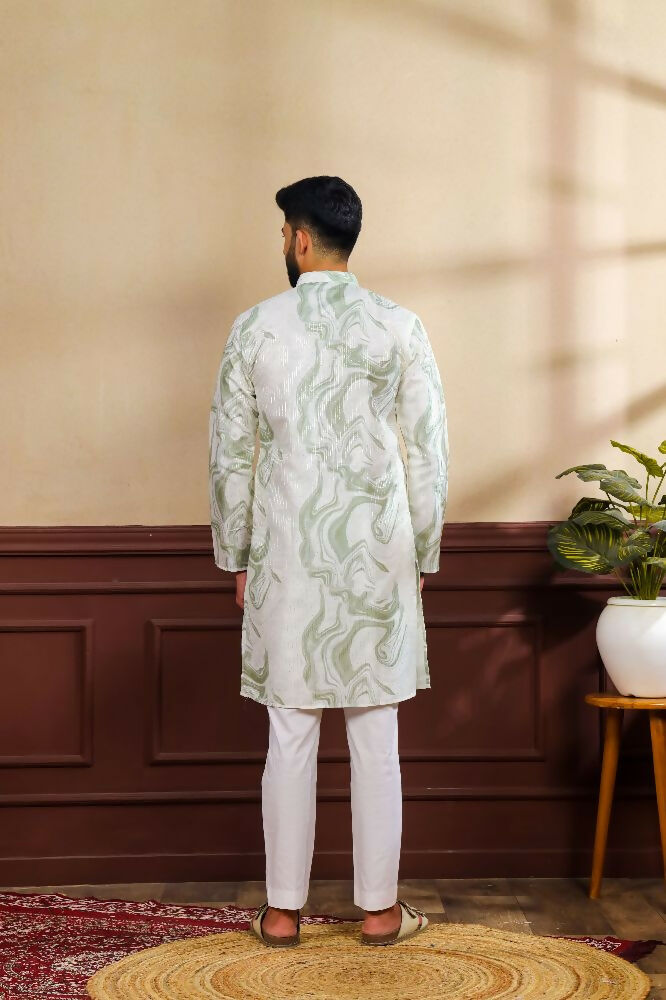 Green Art Silk Digital Printed, Embroidery Work Kurta Set - Mahotsav | Grocsy