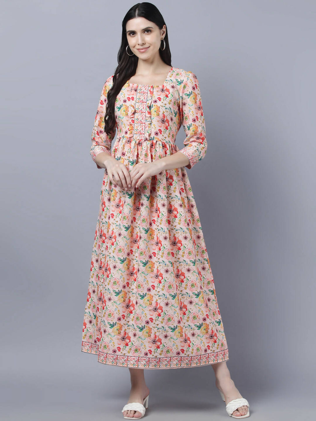 Myshka Women Multicoloured Printed Fit and Flare Ethnic Dress | Grocsy