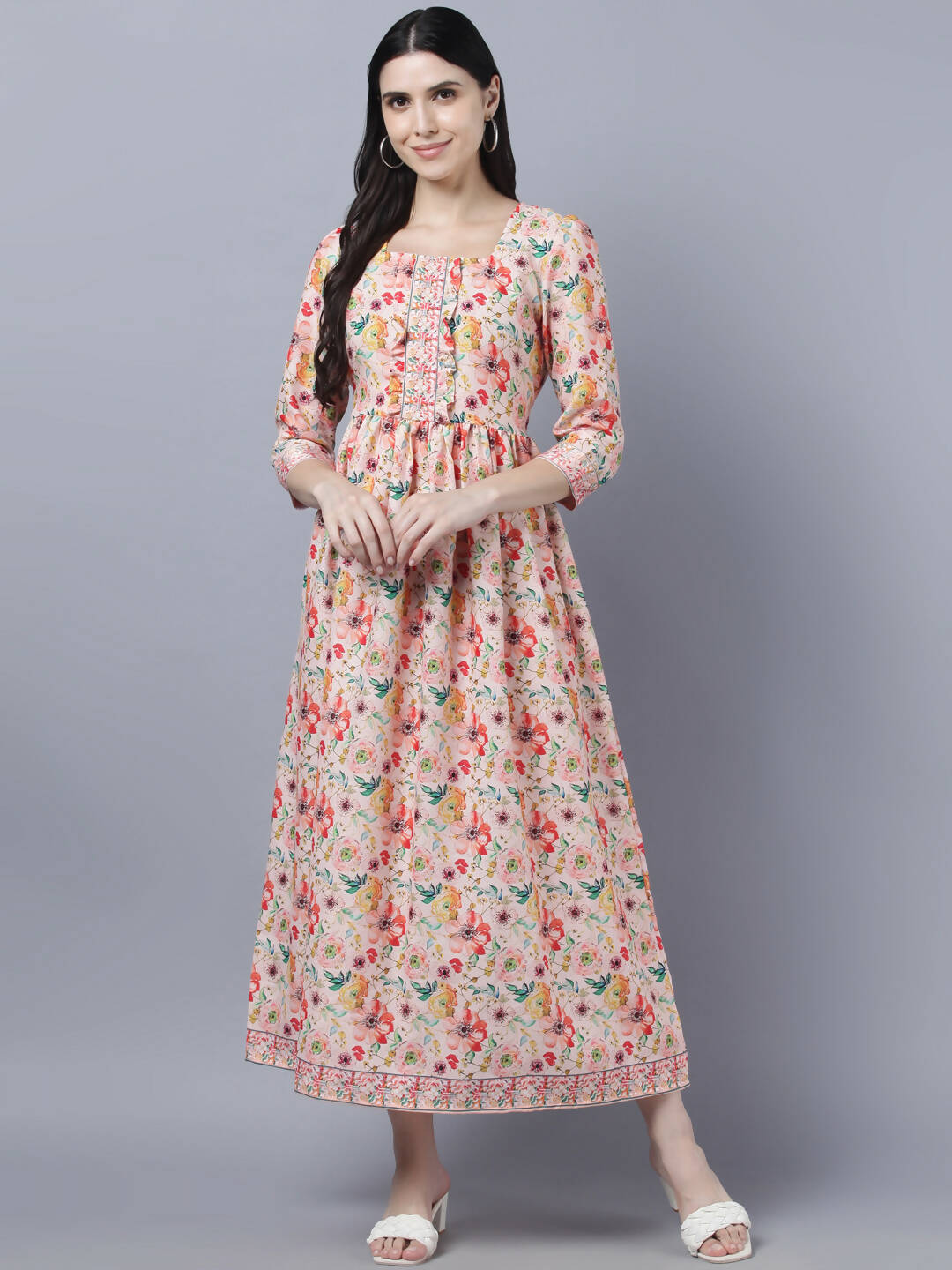 Myshka Women Multicoloured Printed Fit and Flare Ethnic Dress | Grocsy