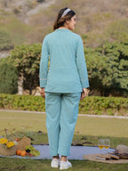 Yufta Sea Green Printed Cotton Checks Co Ord Set With Embroidery | Grocsy