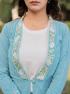 Yufta Sea Green Printed Cotton Checks Co Ord Set With Embroidery | Grocsy