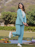 Yufta Sea Green Printed Cotton Checks Co Ord Set With Embroidery | Grocsy