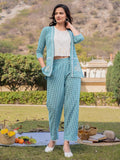 Yufta Sea Green Cotton Checks Printed Co Ord Set With Embroidery | Grocsy