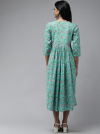Yufta Sea Green Embroidered Midi Dress | Grocsy