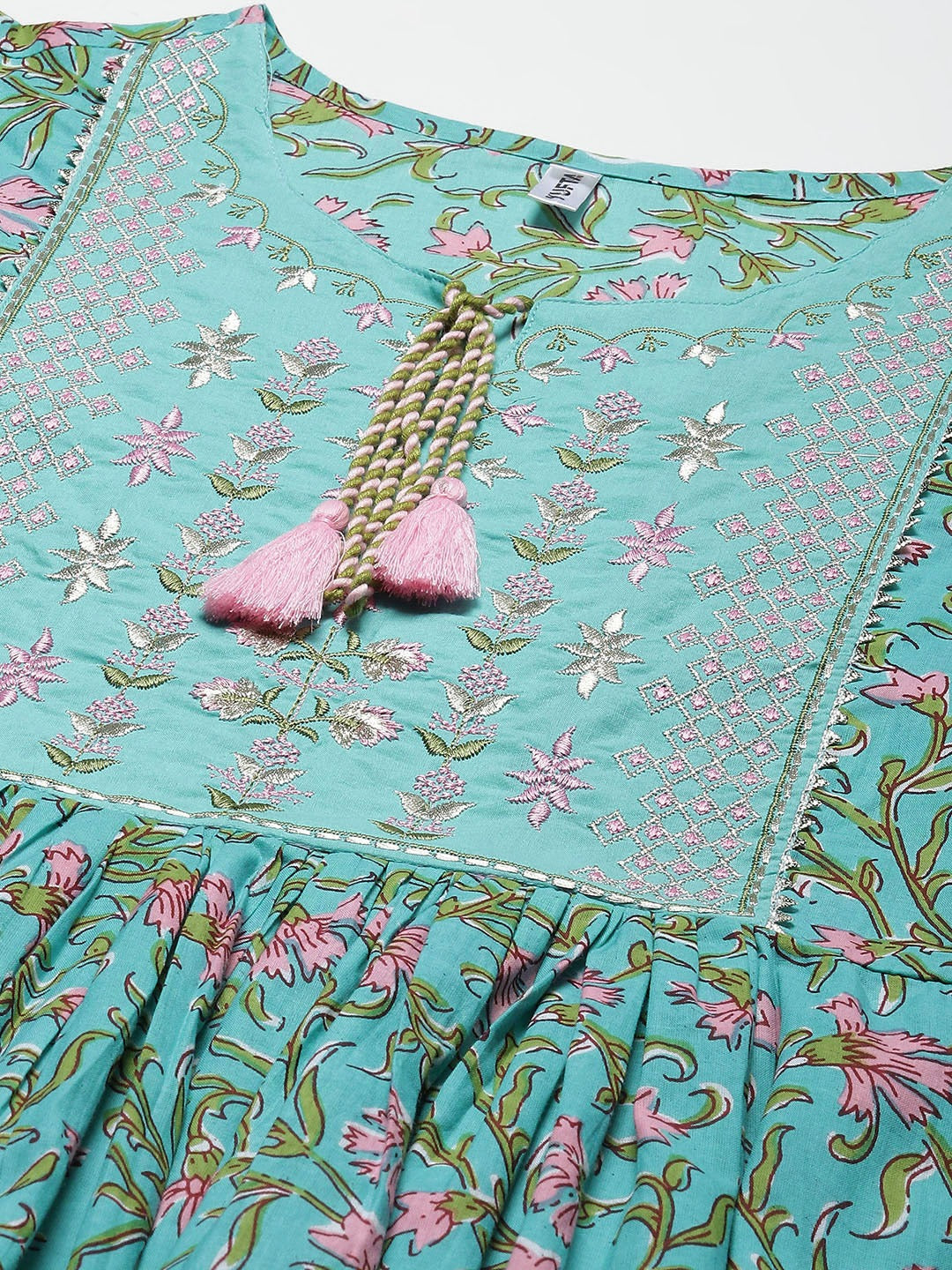 Yufta Sea Green Embroidered Midi Dress | Grocsy