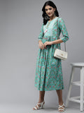 Yufta Sea Green Embroidered Midi Dress | Grocsy