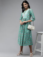 Yufta Sea Green Embroidered Midi Dress | Grocsy