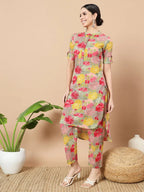 Yufta Sea Green Floral Printed Cotton Yoke Co-Ord Set | Grocsy