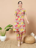 Yufta Sea Green Floral Printed Cotton Yoke Co-Ord Set | Grocsy