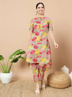 Yufta Sea Green Floral Printed Cotton Yoke Co-Ord Set | Grocsy