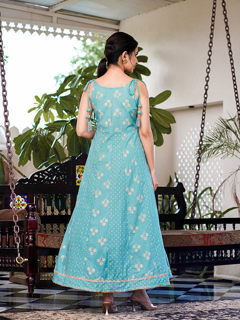 Yufta Sea Green Strappy Anarkali Dress | Grocsy