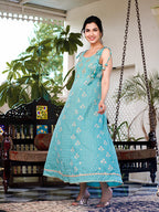 Yufta Sea Green Strappy Anarkali Dress | Grocsy