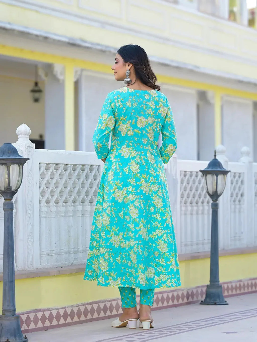 Yufta Sea Green Zari_Work Anarkali Pant Dupatta Set | Grocsy