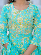 Yufta Sea Green Zari_Work Anarkali Pant Dupatta Set | Grocsy