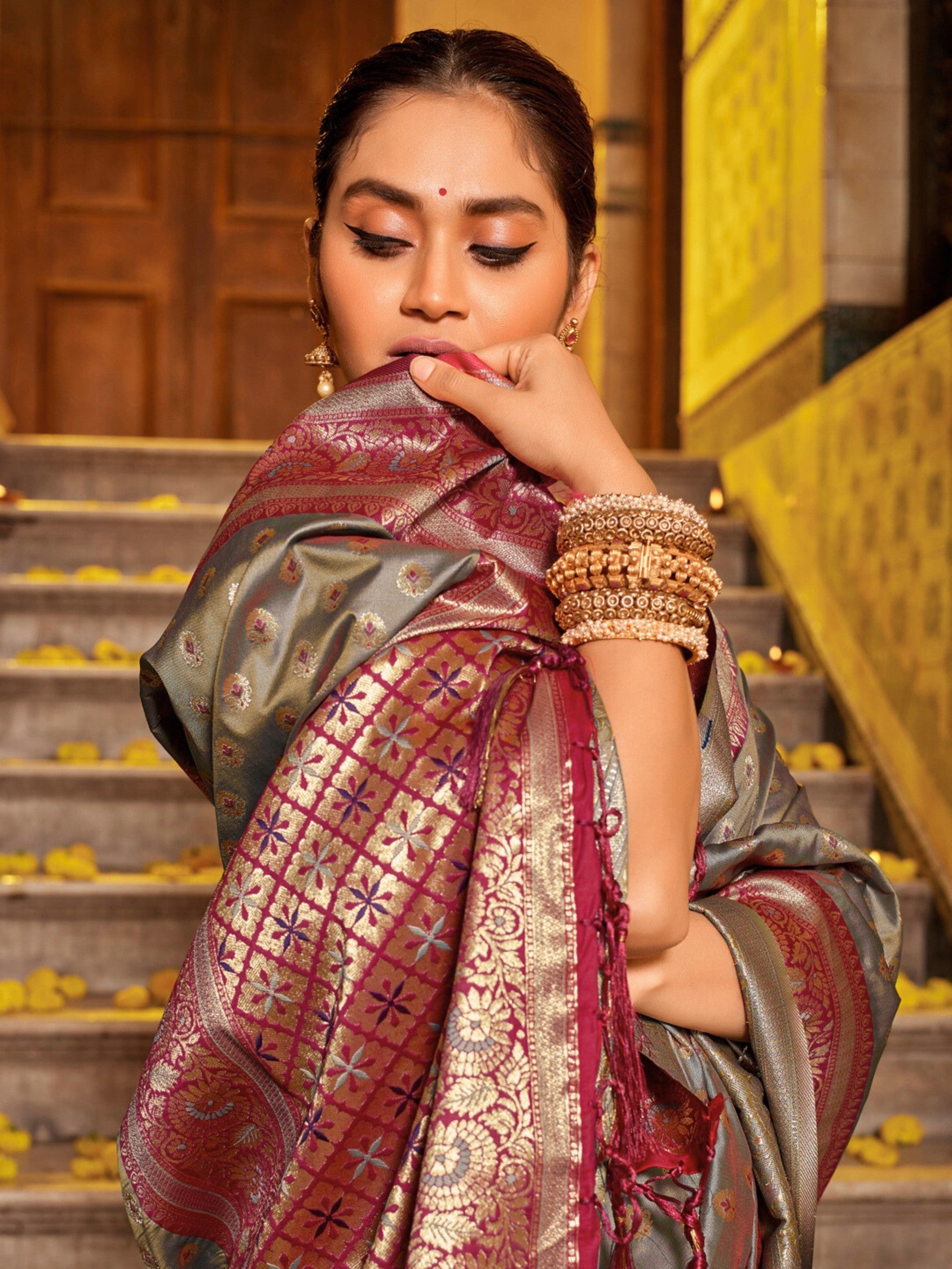 Anaita Sea Green Banarasi Saree With Blouse Piece | Grocsy