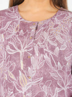 Aramya Purple Soft Cotton Gold Foil A-line Kurta for Women | Grocsy