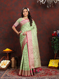 Lorenvalley Fashion Seagreen Soft Katan Silk Woven Design Rich Zari Weaving Pallu Saree | Grocsy