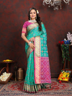 Lorenvalley Fashion Seagreen Patola Silk Woven Design with Zari Meenakari Weaving motifs Pallu Saree | Grocsy