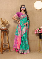 Lorenvalley Fashion Seagreen Patola Silk Woven Design with Zari Meenakari Weaving motifs Pallu Saree | Grocsy