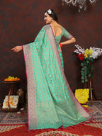 Lorenvalley Fashion Seagreen Soft Katan Silk Woven Design Rich Zari Weaving Pallu Saree | Grocsy