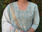 Lorenvalley Fashion Seagreen Roman Silk Hand Work Kurta Pant with Dupatta | Grocsy