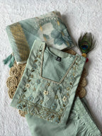 Lorenvalley Fashion Seagreen Roman Silk Hand Work Kurta Pant with Dupatta | Grocsy